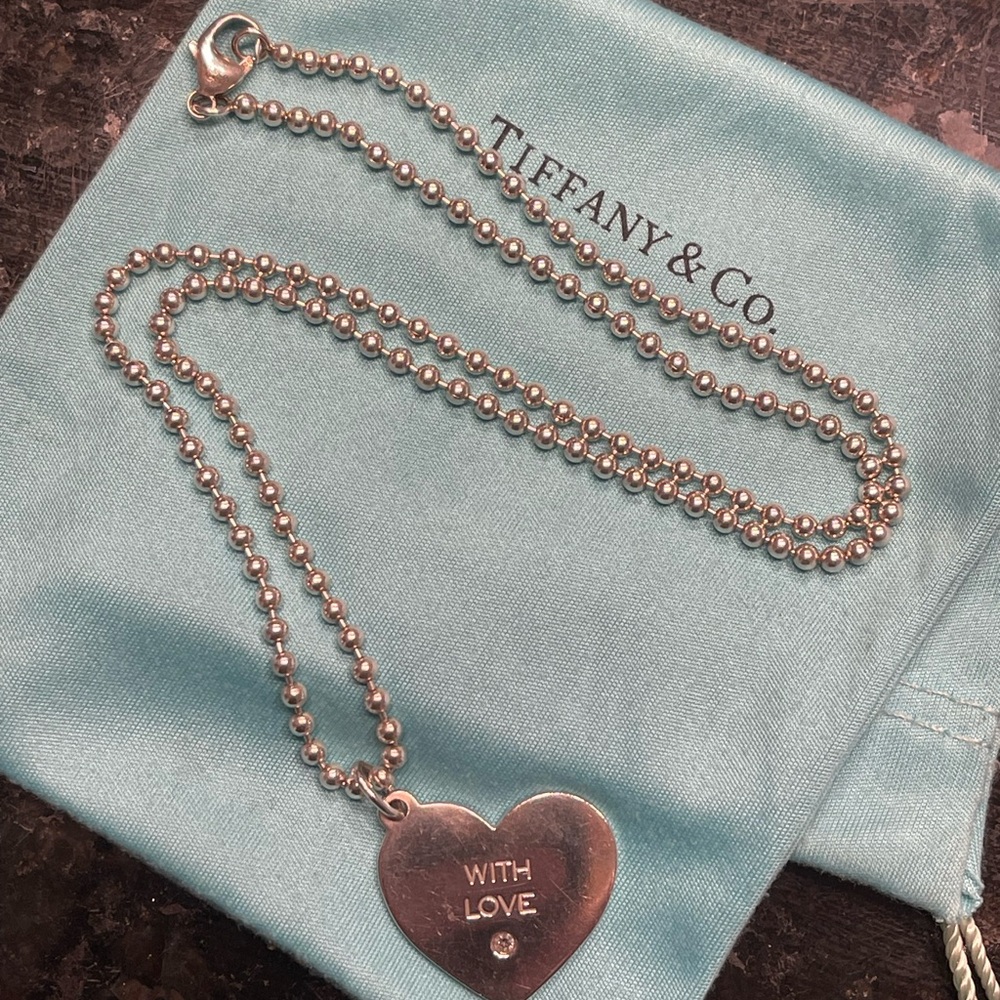 RARE & RETIRED Tiffany & Co Silver Heart “With Love” & 18 in chain